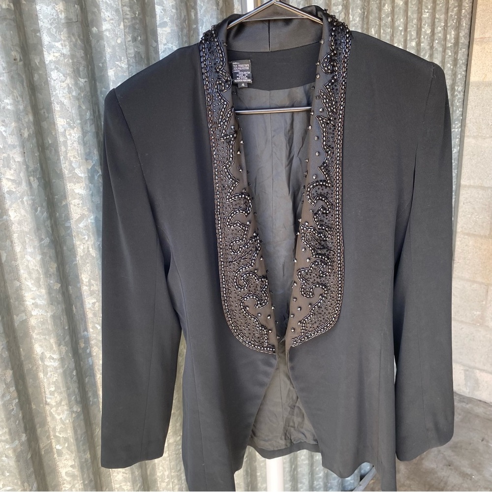 Black Crepe Beaded Lapel Blazer Size 4